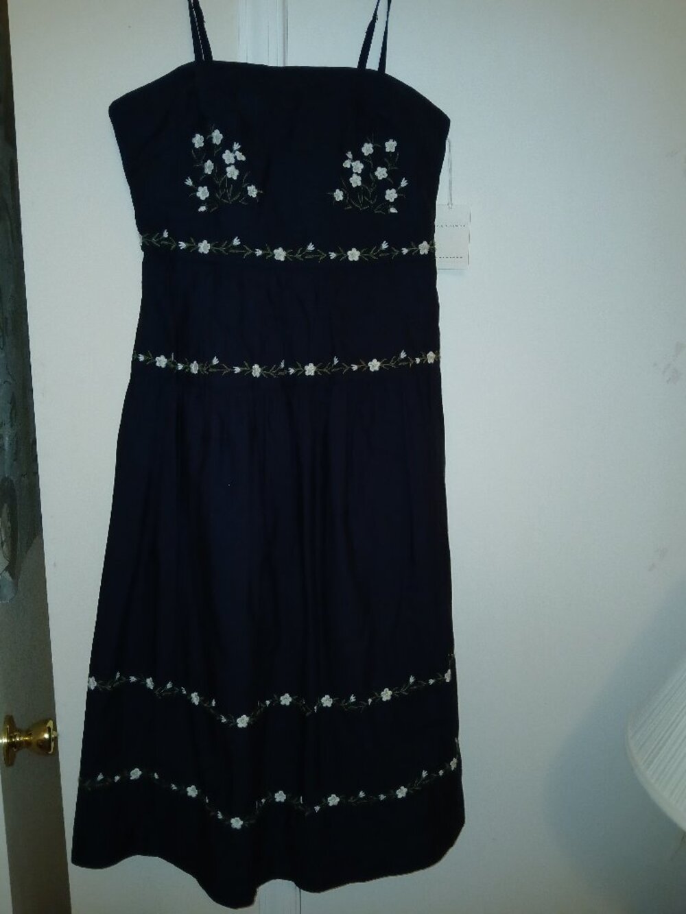 Free Assembly Navy Blue Embroidered Midi Dress sz M (8-10)